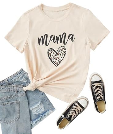 Damen Umstands-Still-Shirt, lustiges Mama-Shirt, niedliches Leopardenherz, Grafik-T-Shirt, freundlicher Reißverschluss, Umstands-Still-Tops, Cream, Klein