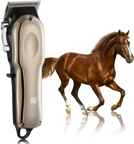 Tondeuse Sans Fil pour Chevaux Professionnelle - Électrique Rechargeable Toilettage Pour Chevaux - Silencieuse Tondeuse Pour Animaux Chien Chat à Poil Long et Epais - 4 Gardiens de Guide Inclus