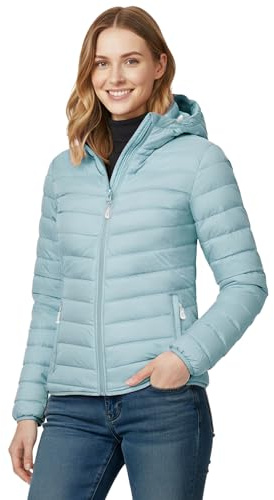 33,000ft Damen Leichte Steppjacke Packbare Übergangsjacke mit Kapuze | Warm, Nylon, 3 Taschen, Gefüttert, Maschinenwäsche, Wasserabweisend, Winddicht, Pufferjacke, für Freizeit Outdoor Wandern