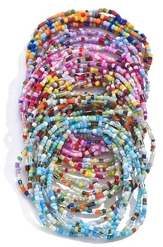 Jiqoe Armbänder für Damen, bunt, böhmische Glasperlen, Fußkettchen, Handkette, stilvolle Perlen-Fußkettchen, Armband-Set für Damen und Mädchen, 30 Stück