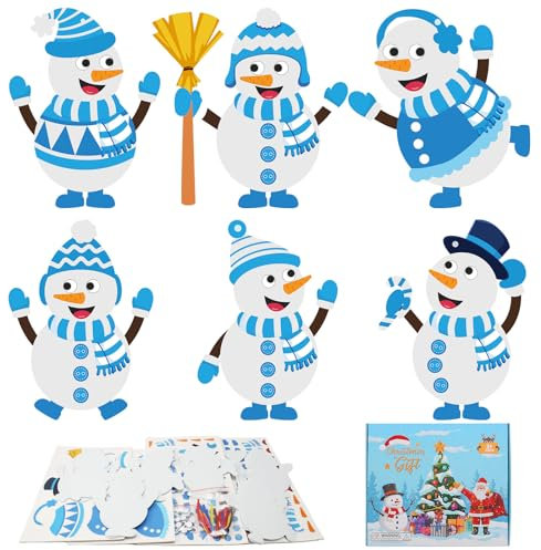 LAMEK 12 Pack Snowman Craft Kits for Kids Make You Own Snowman Foam Stickers Ornament DIY Christmas Arts and Crafts for Chirstmas Party Supplies Winter Christmas Tree Decoration