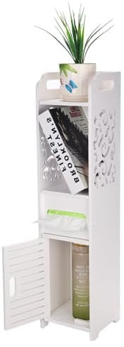 Youyijia Bathroom Storage Small Bathroom Cabinet With Toilet Paper Holder Slim Bathroom Storage Unit Bathroom Floor Cabinet With Door for Living Room Kitchen White 16x16x68CM