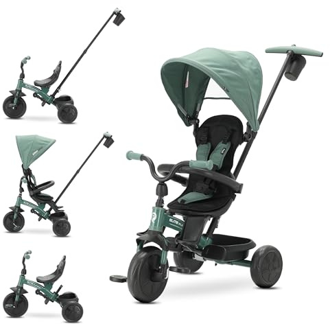Qplay Elite Platinum Dreirad 6-in-1 mit Schiebestange – Multifunktions Kinder-Dreirad ab 1–6 Jahre – Mitwachsend & Verstellbar – Grün