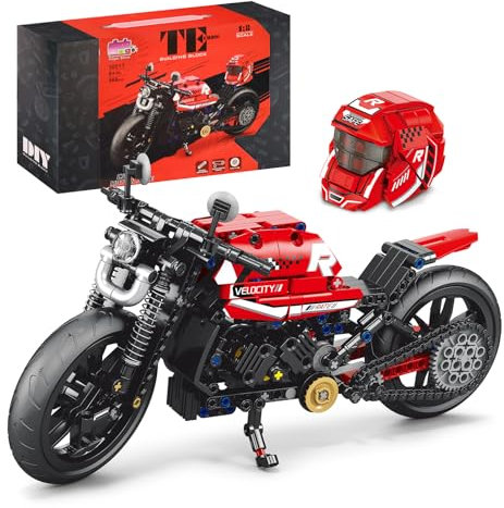 Jeu de moto compatible avec Lego Technic, moteur 1:8, 566 pièces, avec casque, cadeau d'anniversaire pour garçons et filles à partir de 10 ans et adultes