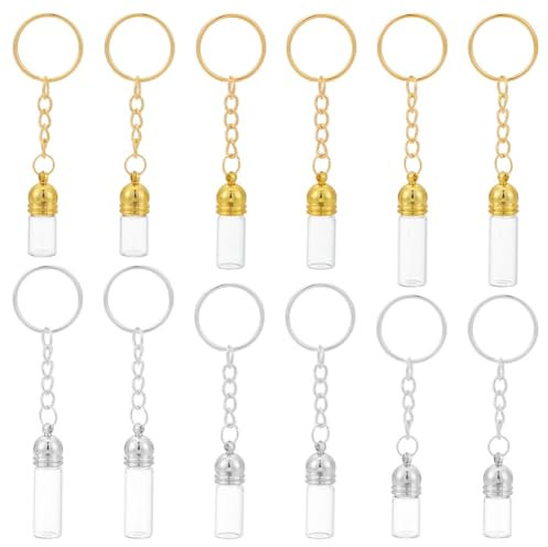 FREEBLOSS 12 pendentif Bouteille en Verre à Faire Soi Même Porte Clés Flacon Vide Bouteille à Souhaits en Verre Pendentif à Suspendre Bouteilles à Souhaits pour la Fabrication de Bijoux
