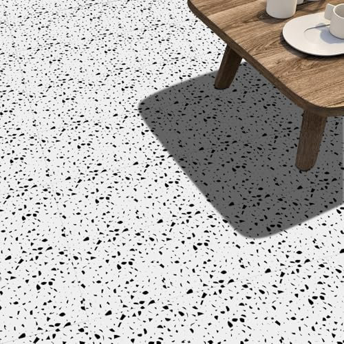 Piastrelle Adesive Cucina 30x30 cm Terrazzo Bianco Nero Piastrelle Adesive Bagno Impermeabile Pavimento pvc Adesivo Mobili Decorazione Mattonelle Adesive Antiolio Piastrelle Adesive (12 Pezzi)