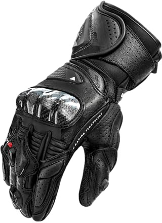SHIMA RS-3 Motorrad Handschuhe Herren Leder Lange Sommer Motorradhandschuhe Schutz Touchscreen Touren Lederhandschuhe Motorcycle Belüftet Verstärkt Scheibenwischer (Männer, Schwarz, 3XL) | Mit Protektoren