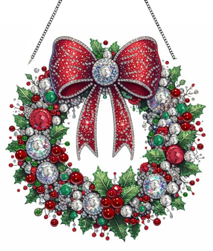 ACAREY Diamond Painting Anhänger Weihnachten Kranz Diamond Painting Fensterbilder Erwachsene Bastelset Diamant Malerei Türkranz Weihnachtsdeko Fensterdeko Weihnachten Diamant Malerei Bild Ornamente
