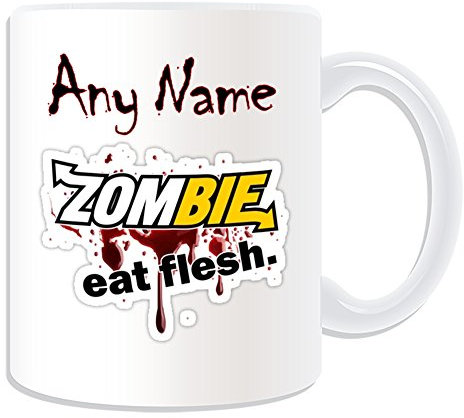 Unigift personalisierbares Geschenk – Zombie Eat Flesh Tasse (Gruseliges Design, weiß) – jeder Name Nachricht einzigartig – Evil Outbreak Undead Walking Dead Voodoo Bloody Apocalypse Subway Blood