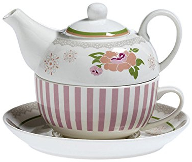 BRANDANI 53253 Peonia - Teiera in porcellana con tazza, colore: Bianco
