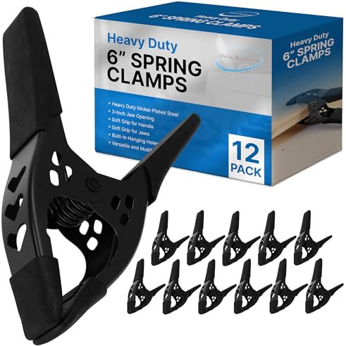 FactorDuty Lot of 12-6 inch Spring Clamp Large Super Heavy Duty Spring Metal All Black - 2.5 inch Jaw Opening