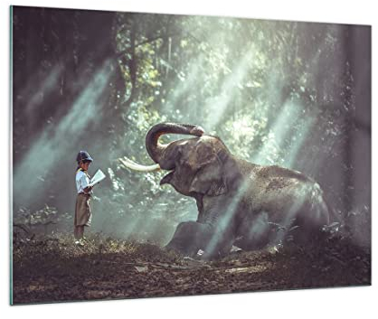 Bilder auf Glas 100x70cm Glasbild Elefant Dschungel Stoßzahn Groß Wanddeko Bild im Glas Schlafzimmer Küche Deko Wandbilder Dekoration Wohnzimmer Modern Wall Decor Wand Kunstdruck Art GAA100x70-3486