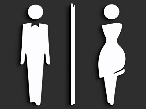 Signs - Geprägt Toilette türschild SA110 wc schilder selbstklebend, Damen Herren Aufkleber, Mann Frau Badezimmer (2 Symbole Ihrer Wahl, Weiß)