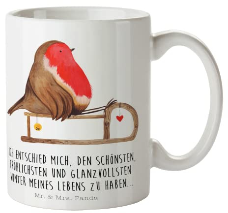Mr. & Mrs. Panda Tasse Rotkehlchen Schlitten - Geschenk, Weihnachten, Becher, Vogel, Kaffeetasse, schöne, Teetasse, Kaffeebecher