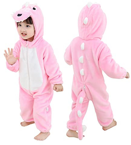 Doladola Combinaison de flanelle pour neutres bébé enfant animaux combinaison pyjama déguisement halloween bébé(6-12 Mois,Dinosaure rose)