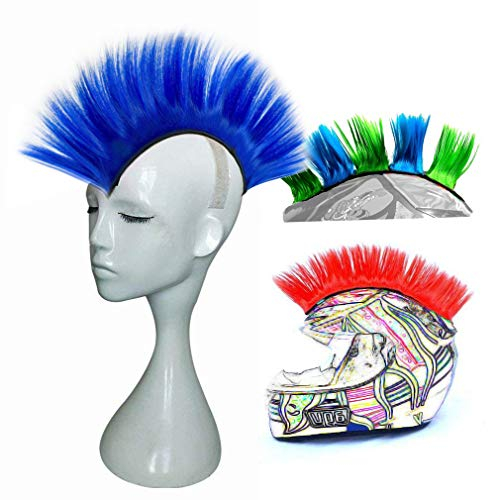 3T-SISTER Helm Mohawk Perücke für den Skihelm, Snowboardhelm, Kinderskihelm, Kinderhelm, Motorradhelm, Fahrradhelm - auffälligere Helm-Aufkleber, Helmdeko für Kinder und Erwachsene Blau