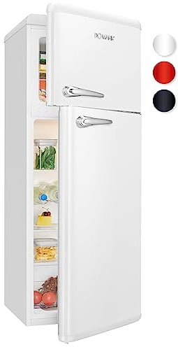 Bomann® Retro Kühlschrank mit Gefrierfach | Energieklasse E | 147cm | 4 Sterne Gefrierfach | Kühl Gefrierkombination leise | 3 Ablagen | 208L Kühlgefrierkombi | DTR 353.1 weiß