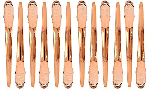 12 Pcs Duckbill Pinces À Cheveux Salon Professionnel Pinces En Acier Inoxydable Épingle À Cheveux Outils De Coiffure pour Styling et Coupe(Or rose)