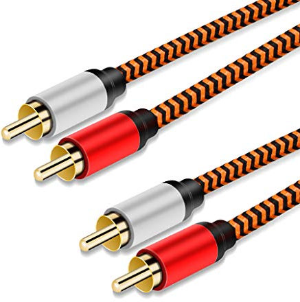 2RCA to 2RCA Cable 20m, Youii Gold-Plated [Copper Shell] [Heavy Duty] Nylon Braid 2 RCA Male to 2 RCA Male Jack Stereo Audio Cable, RCA Cable. (20m)