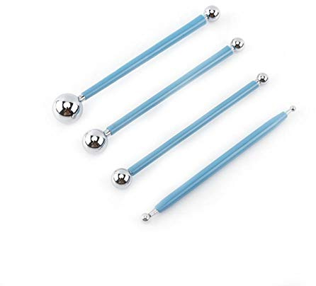 Fockety Modeling Tools 4Pcs/ Set Double-Ended 8 Sizes Balls Tools Metal Ball Tools, Ball Stylus, for Cake Decoration Baking