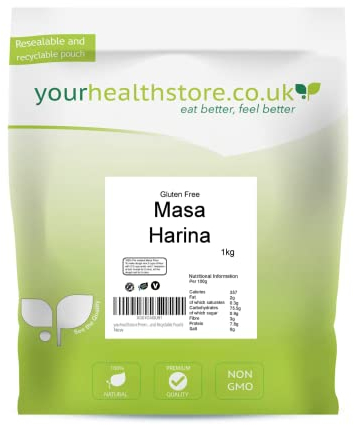 yourhealthstore Premium Gluten Free Masa Harina 1kg, Non Genetically Modified, Pre Cooked Maize, Vegan (Reusable and Recyclable Pouch)