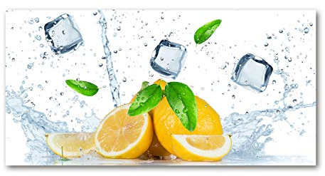 Tulup Tempered Glass Wall Protection Splashback - Yellow - Lemons Ice - 100x50cm - Scratch Resistant - Kitchen Splashback