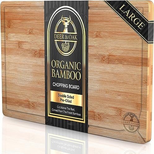 Deer & Oak Large Bamboo Chopping Board 38 x 25 x 2cm, Premium Wooden Kitchen Cutting Board for Meat & Vegetables, Pre-Oiled, Water Resistant, Knife-Friendly
