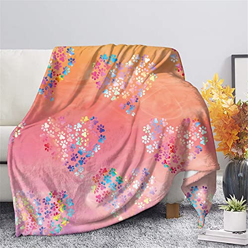 HUGS IDEA Hundepfoten-Decken für Sofa, Couch, Sofa, Stuhl, rosa orange, mit Tierpfoten, Herz, lustiges Geschenk, Decke, Betttuch, Shaggy-Überwurf, Größe XXL
