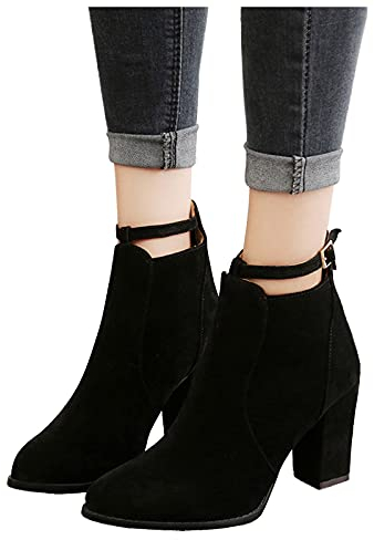 Binggong Stiefelette Damen Ankle Boots Stiefel mit Absatz und Reisverschluß Kurze Stiefel Elegante Damenschuhe Flandell High Heels Stiefel Spitze Blockabsatz Chelsea Boots Pumps Halbstiefel