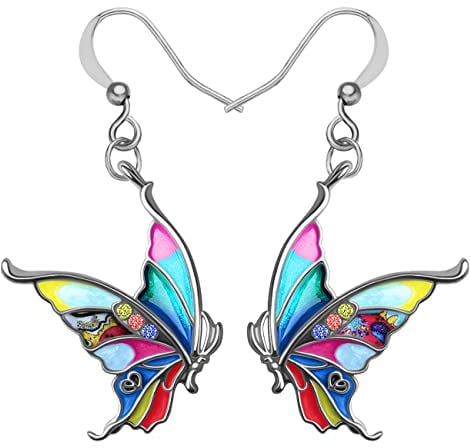 NEWEI Cute Floral Enamel Butterfly Earrings Dangle Insect Ornaments Jewelry for Women Girls Butterfly Gifts Charms (Multicolor)