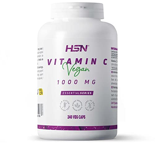 Vitamina C 1000 mg de HSN | 240 Cápsulas Vegetales 1 gramo por Toma de Pura Vitamina C como Ácido Ascórbico | Suministro para 8 Meses | No-GMO, Vegano, Sin Gluten