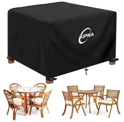 Kipiea Housses Salon de Jardin Exterieur Imperméable, Carré Housses Table de Jardin Coupe-Vent, 420D Tissu Oxford Bache De Protection Salon de Patio Exterieur, Anti-UV- 142x142x71cm
