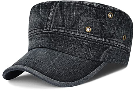 SQCOOL Unisex Verstellbare Jeans Mütze Atmungsaktive Army Cap Sonnenhut Herren Damen, Outdoor Hüte Freizeit Baseball Cap Kappe Baseballmütze zum Einkaufen Tanzen Laufen Sport Black-Hemming
