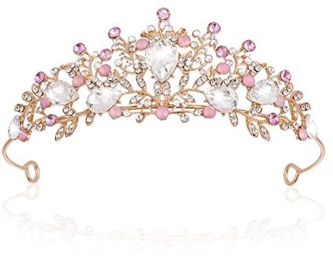 Prinzessin Rosa Krone für Mädchen, Strass Kristall Tiara Prinzessin Krone, Rosa Tiara Stirnband Haarschmuck Geburtstag Party Geschenke für Mädchen
