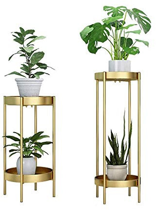 Lavendre Flower Pot Stand Double Tiered Plant Stand Metal Plant Pot Stand Rack Flower Display Holder With Modern Design (Gold 60×30cm)
