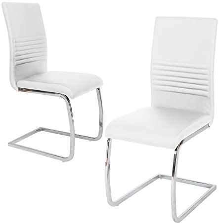 SVITA Lucy 2er Set Esszimmerstühle Polsterstuhl Schwingstuhl Freischwinger Besucherstuhl Stuhl Kunstleder Weiß