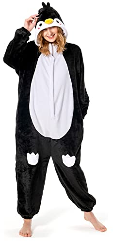 OLAOLA Erwachsene Onesie Tier Halloween Kostüm Unisex Onesies Plüsch Cosplay Pyjama Einteiler Nachtwäsche, pinguin, S