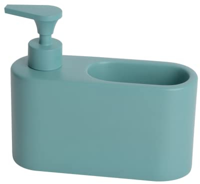 Kook Time Dispensador jabón Cocina Turquesa Mate - jabonera Cocina con Guarda estropajos Fregadero - Apto para Cocina o como dosificador baño con Esponja - Cerámica Turquesa Mate- 18 x 6 x 15.8 cm.