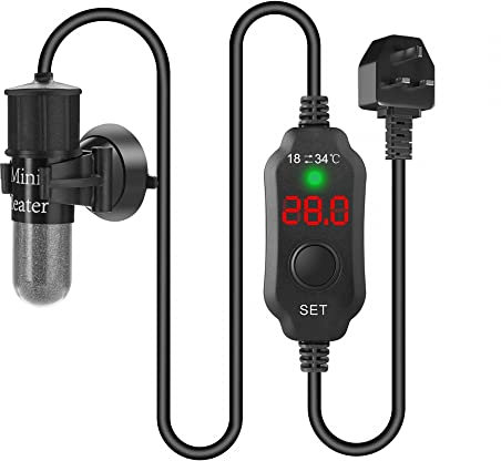DONGKER Mini Aquarium Heater,10W Small Submersible Heater Proof Quartz Glass W/LED External Temperature Controller &Thermostat &Explosion-Proof for 1-3 L Saltwater Freshwater