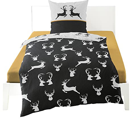 Bierbaum Bettwäsche Feinbiber Graphit Größe 135x200 cm (80x80 cm)