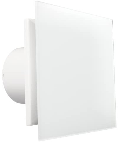VENTS CRYSTALIS 4 inch White Elegant Bathroom Ceiling Fan with Humidity Sensor Quiet Efficient 100 mm Shower Extractor with Slim Glass Cover Shaft Mounting Connection to ∅ 4''