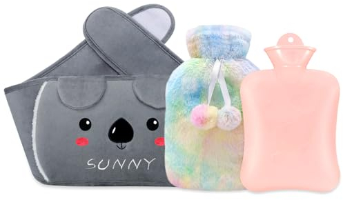 Shining She Hot Water Bottle, Rubber Hot Water Pouch with Soft Waist Waistbelt, Rainbow Warm Water Bag for Neck, Shoulder, Hand, Back Legs, Hot and Cold Therapy