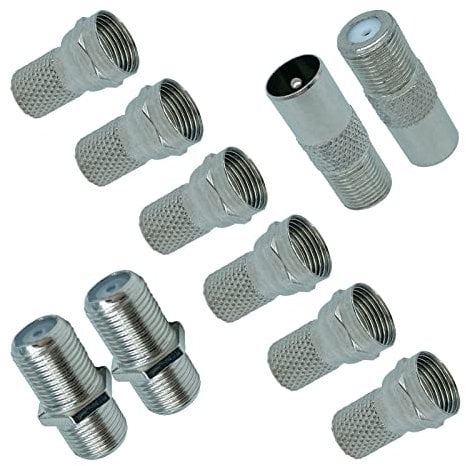 Slick Linc 10PCS F Plug Connectors Screw On Aerial Coaxial Cable RG6, F Type Female to Male Coax Plug Adapter, F Type Coupler - Silver