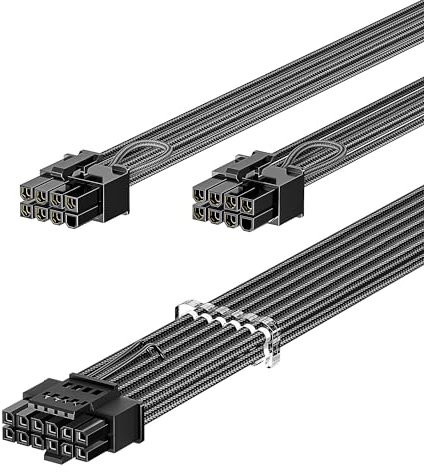 Fasgear PCIe 5.0 Netzkabel 70cm-16pin(12+4) 12VHPWR(12V-2x6) Anschluss für RTX 3090ti/4070ti/4070/4080/4090 auf 2x8pin(6+2) PCI-e Stecker GPU Sleeved Kabel für ASUS EVGA Seasonic Modular Netzteil