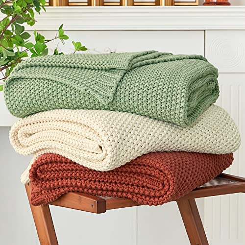 Longhui Bedding, dick gestrickte leichte Decke, rostrot, 130 x 160 cm, 100% Bio-Baumwolle, für Sofa, Bett, Babyzimmer, rustikal, Shabby Chic, moderner Landhausstil, mit Waschbeutel