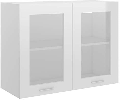Tidyard Kitchen Cabinet, Wall Kitchen Storage Cupboard, Hanging Cabinet with 2 Shelves and Doors, Kitchen Home Organizer Unit High Gloss White 80x31x60 cm Engineered Wood 46