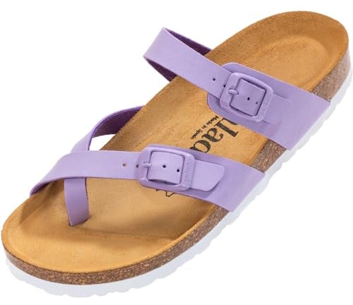 Palado Pantoletten Damen Cres Matt - elegante Sandalen Made in Spain - bequeme Hausschuhe mit Kork-Fußbett - modische Sommerschuhe Flieder UK5,5 - EU38