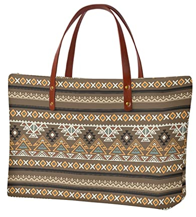Sannovo African Tribal Ethnic Print Frauen Tote Schulter Taschen Casual Handtasche, Afrikanischer Azteken-Druck, braun, Einheitsgröße