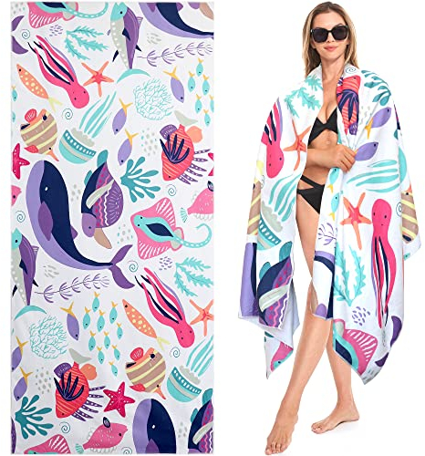 Lakpopya Strandtuch Groß, Mikrofaser Handtuch Badetuch Strandhandtuch 180x75, Sandabweisend Schnelltrocknend Microfaser Badetuch Groß, für Strand/Poolside/Strandstühle (Meerestier)