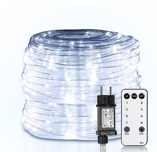 Yakimz LED Lichtschlauch, Kaltweiß Lichterschlauch mit 300LEDs, 30m Wasserdicht Lichterkette Dimmbar, mit Fernbedienung und Timer LED Schlauch für Innen Außen Balkon Hochzeit Weihnachtsbaum